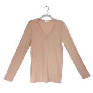 J.Crew Women's Tissue T Long Sleeve V-Neck Top in Peach - Sz M
